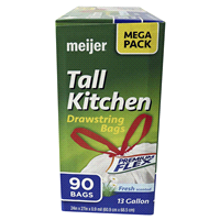 slide 3 of 9, Meijer Tall Kitchen Drawstring Bags Premium Flex Fresh Scented, 13 gal, 90 ct