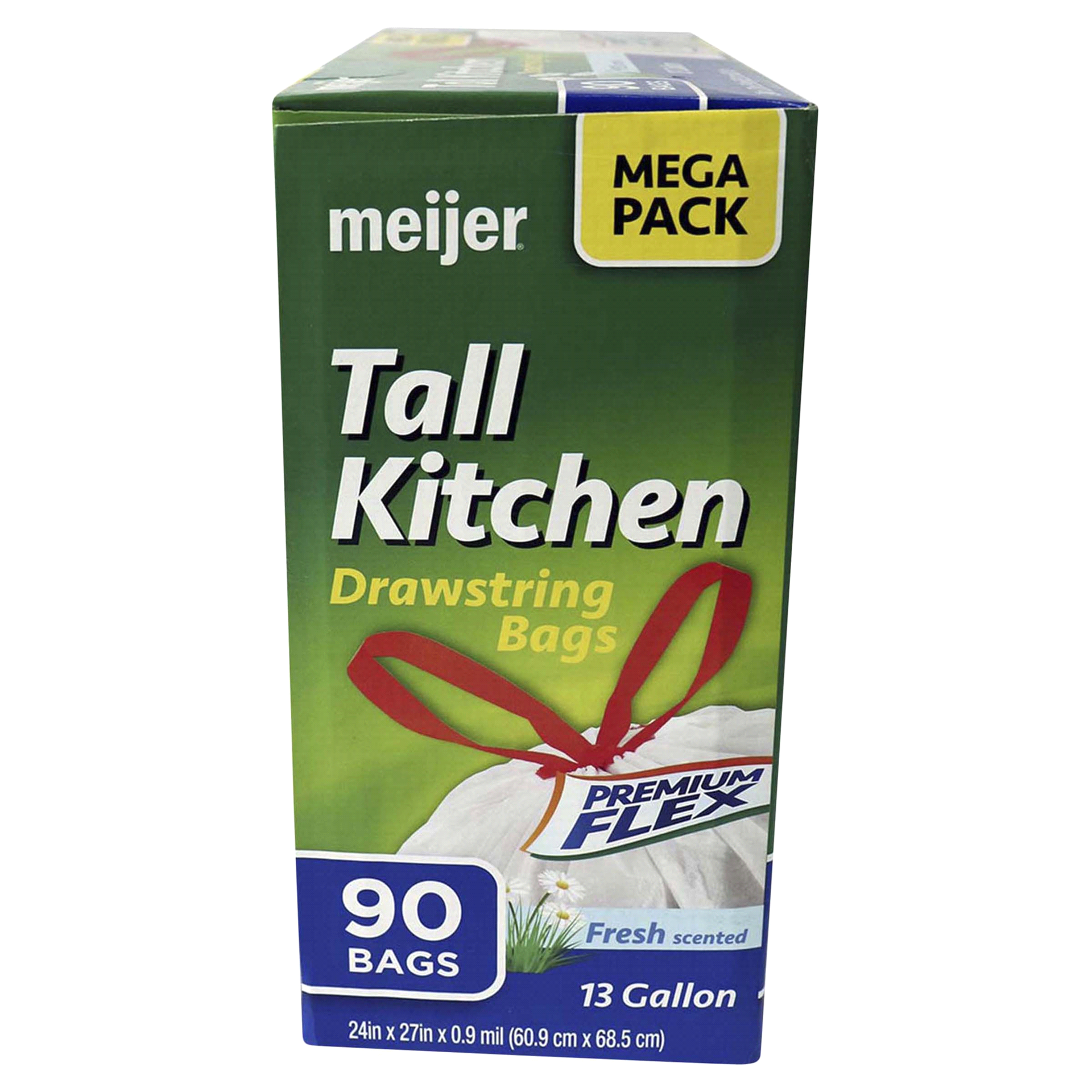 slide 5 of 9, Meijer Tall Kitchen Drawstring Bags Premium Flex Fresh Scented, 13 gal, 90 ct