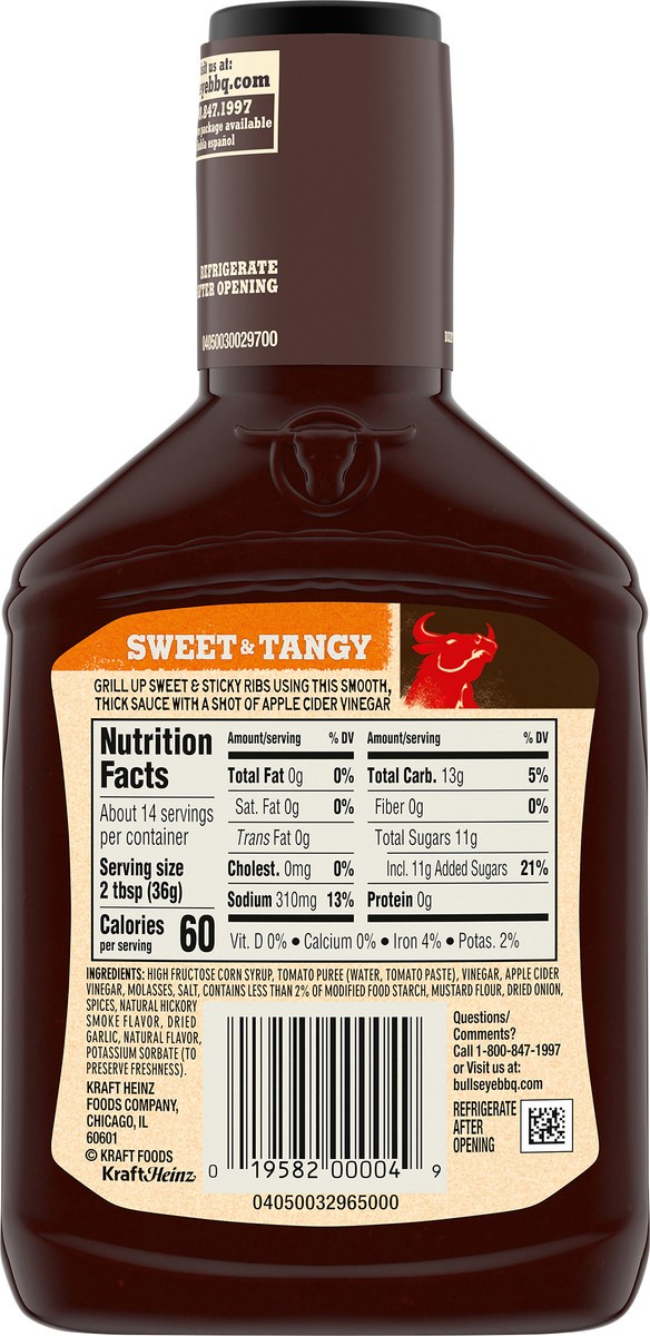 slide 10 of 11, Bull's-Eye Sweet & Tangy Barbecue Sauce 18 oz. Bottle, 18 oz