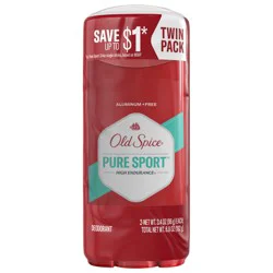 Old Spice Aluminum Free Deodorant for Men, High Endurance Pure Sport, 3.4 oz, Twin Pack