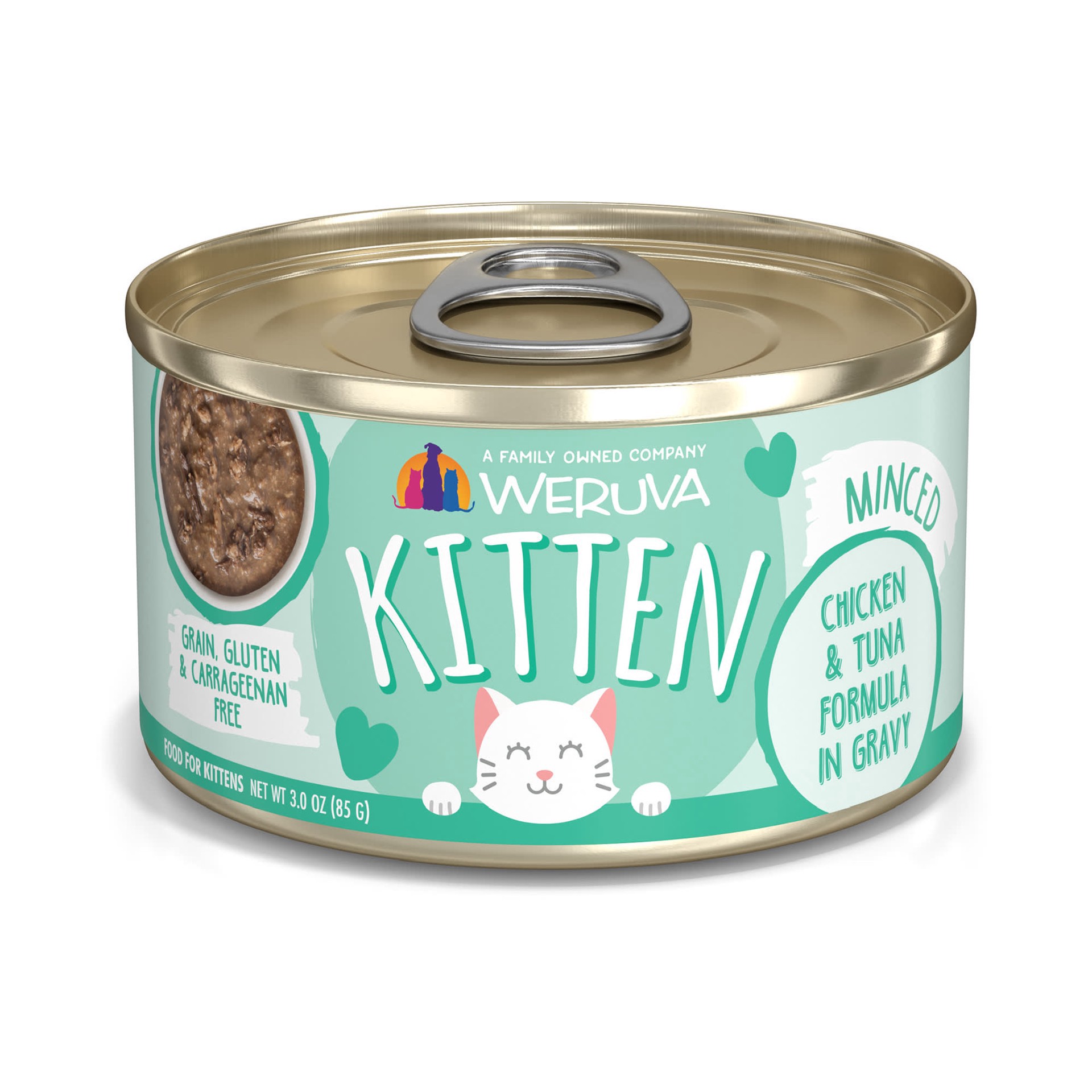 slide 1 of 1, Weruva Kitten Minced Chicken & Tuna Formula in Gravy Wet Cat Food, 3 oz., 1 ct