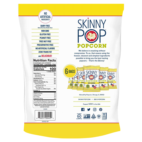 slide 8 of 13, SkinnyPop Skinny Pack White Cheddar Flavor Popcorn 6 ea, 6 ct