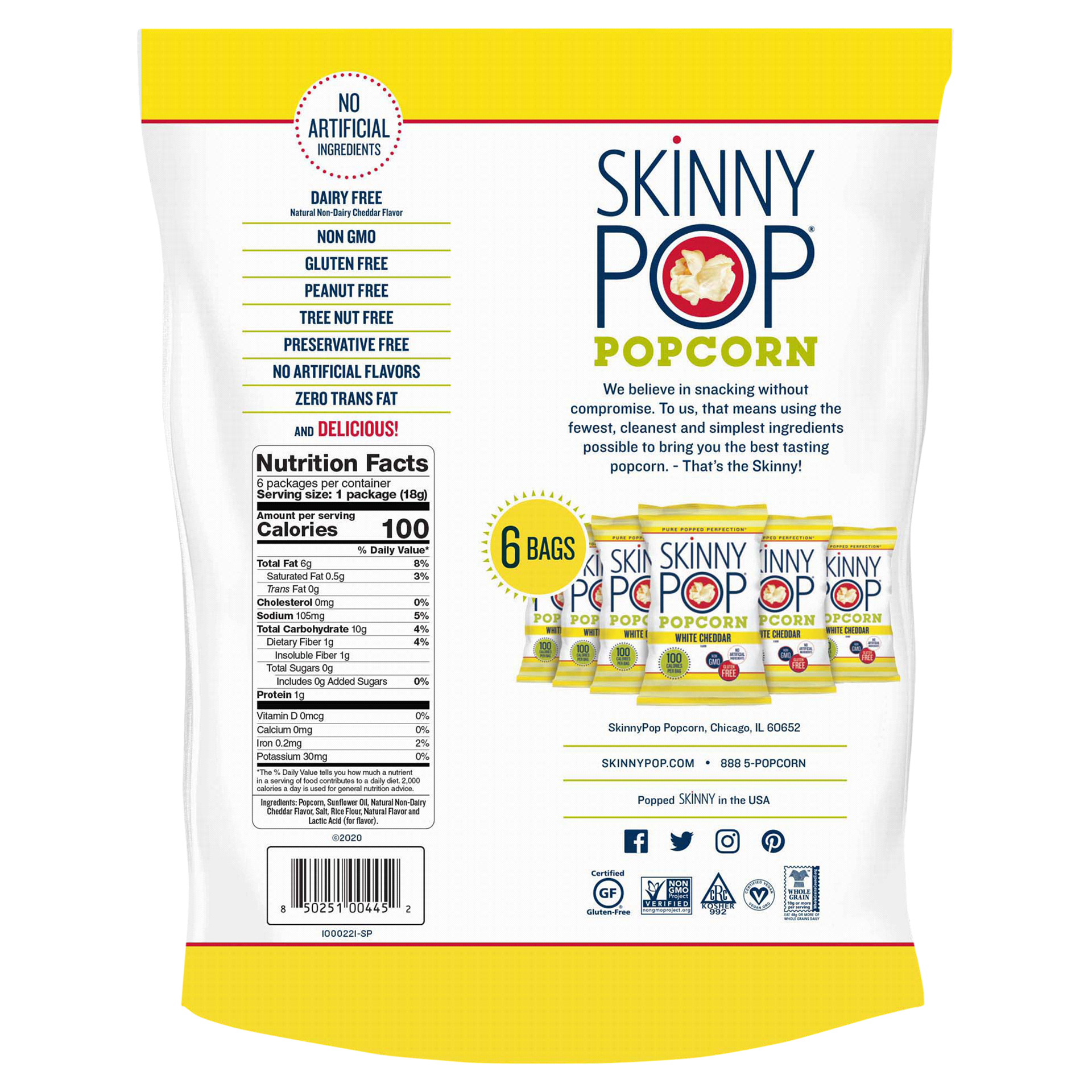 slide 9 of 13, SkinnyPop Skinny Pack White Cheddar Flavor Popcorn 6 ea, 6 ct