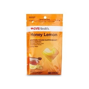 slide 1 of 1, CVS Health Cough Drops Menthol Cough Suppressant, Honey Lemon, 30 ct