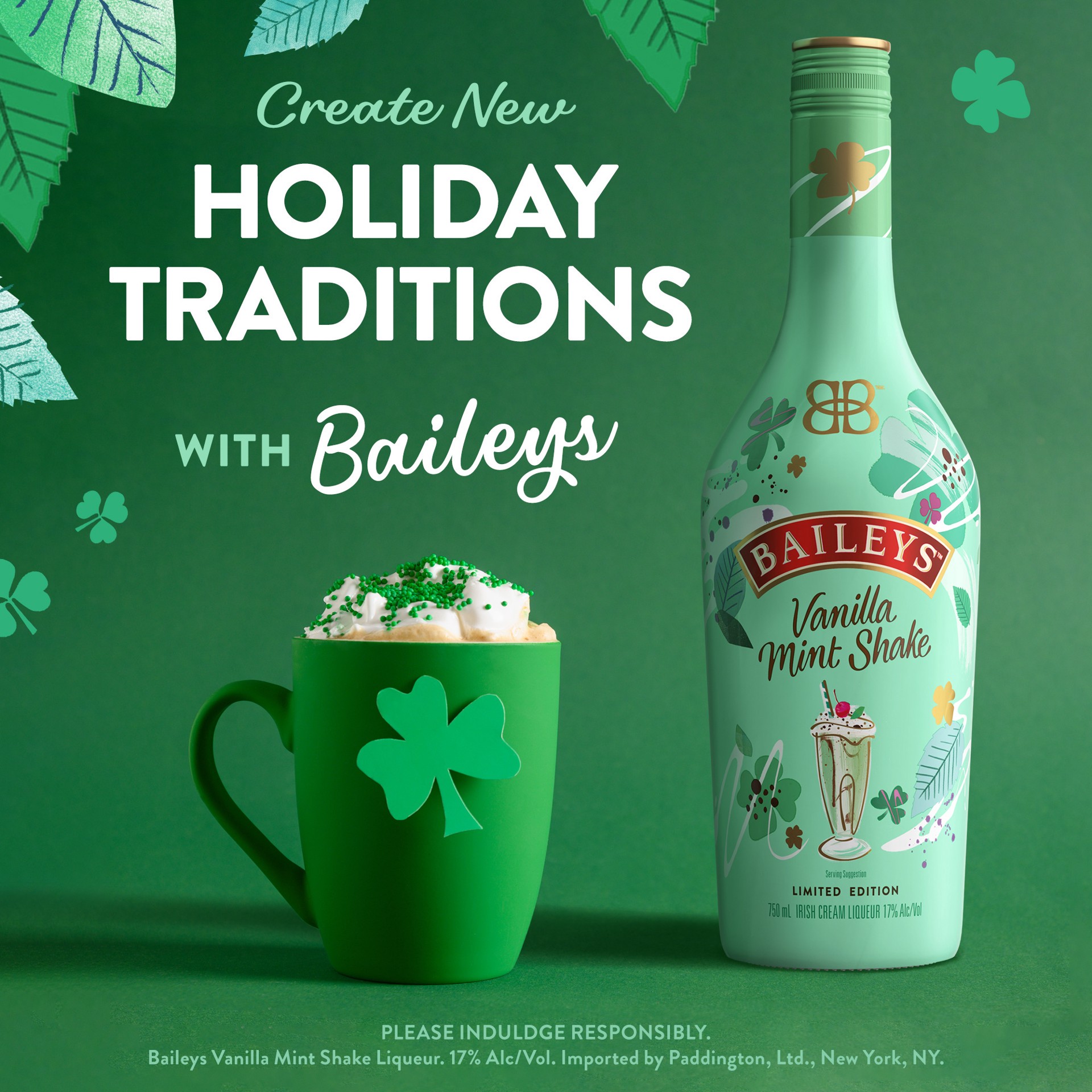 slide 6 of 8, Bailey's Baileys Vanilla Mint Shake Limited Edition Cream Liqueur Bottle, 750 ml