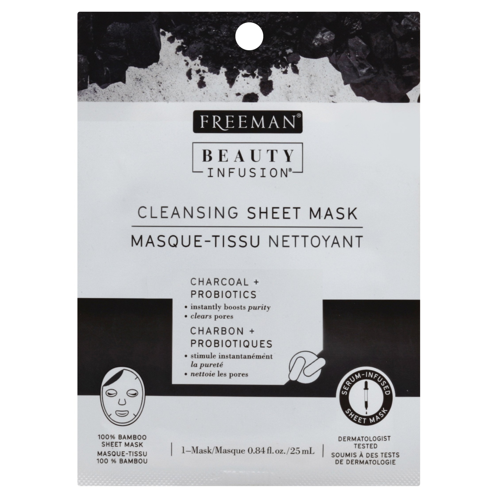 slide 1 of 1, Freeman Beauty Infusion Cleansing Sheet Mask with Charcoal + Probiotics, 0.84 oz
