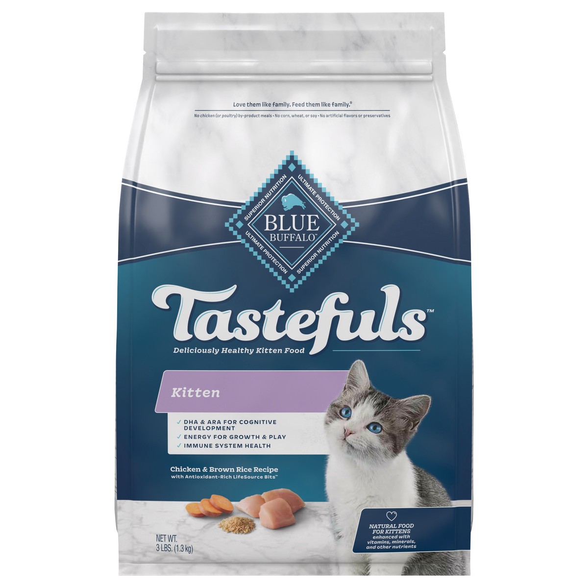 slide 1 of 6, Blue Buffalo Tastefuls Natural Dry Kitten Food, Chicken, 3 lb