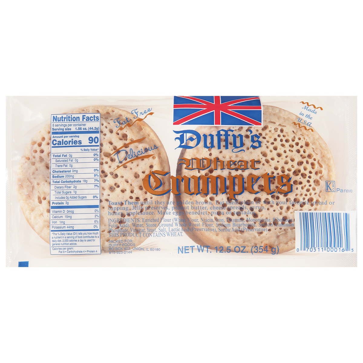 slide 1 of 1, Duffy's Wheat Crumpets 12.5 oz, 12.5 oz
