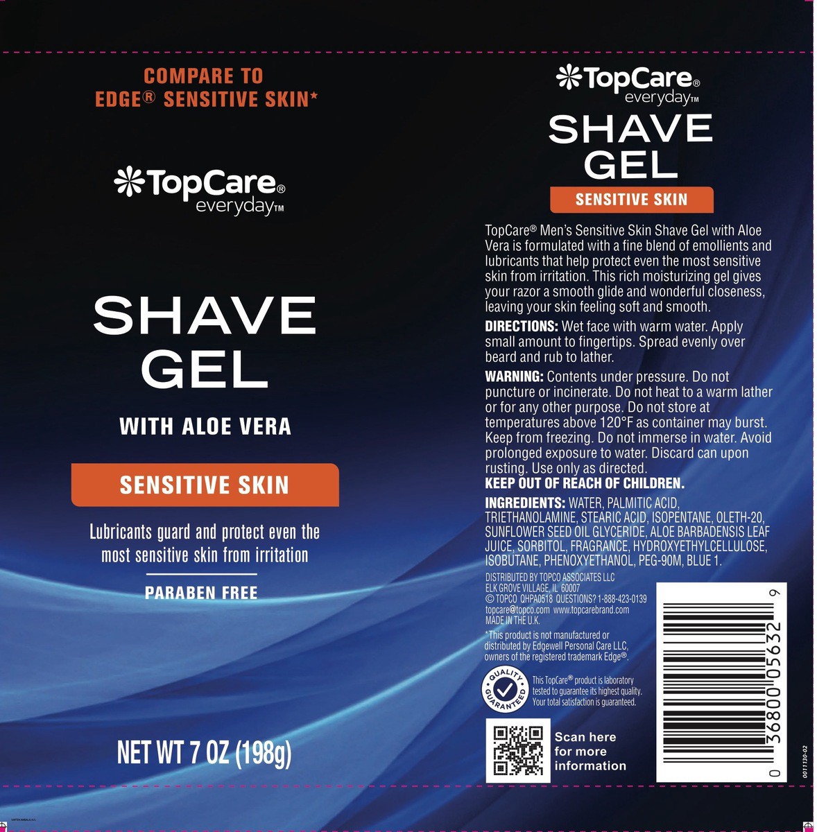 slide 9 of 14, TopCare Men's Sensitive Skin Shave Gel 7 Oz, 7 oz