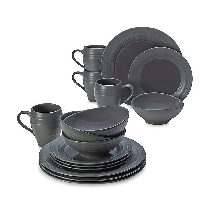 slide 1 of 1, Mikasa Swirl Graphite Dinnerware Set, 16 ct