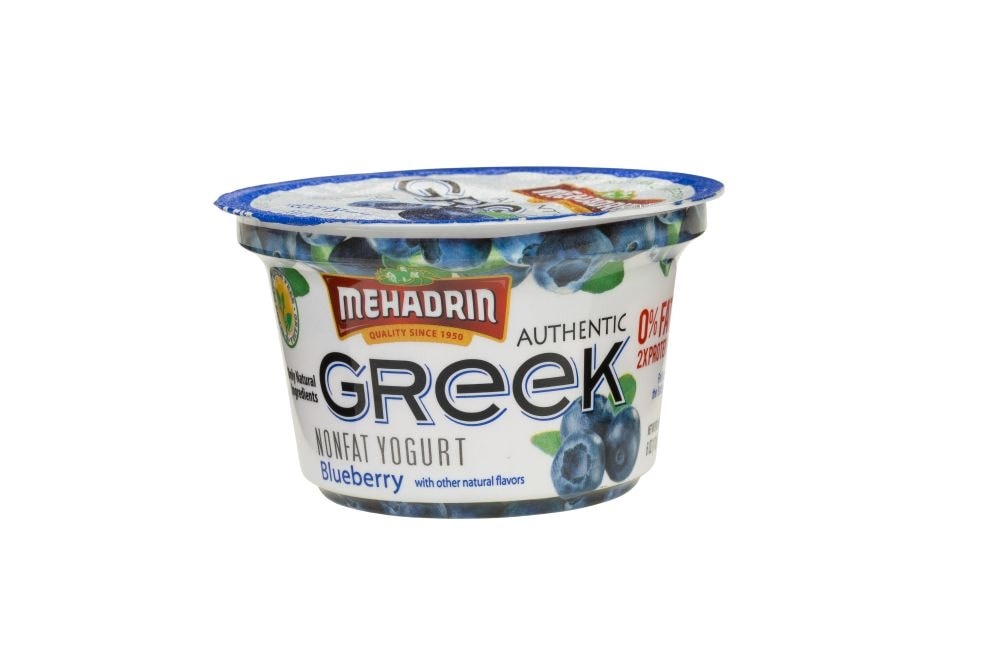 slide 1 of 1, Mehadrin Blueberry Nonfat Greek Yogurt, 6 oz