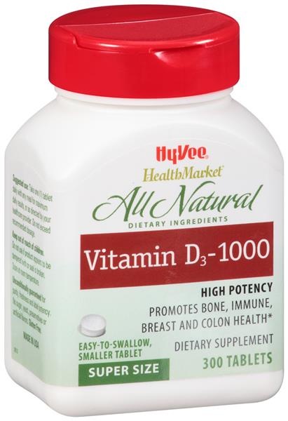 slide 1 of 1, Hy-Vee HealthMarket Vitamin D3 1000 Iu Tablets, 300 ct
