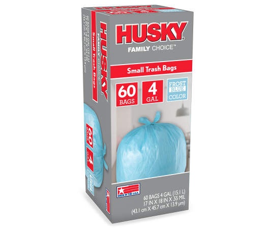 slide 1 of 1, Husky Frost Blue 4-Gallon Trash Bags, 60-Count, 1 ct