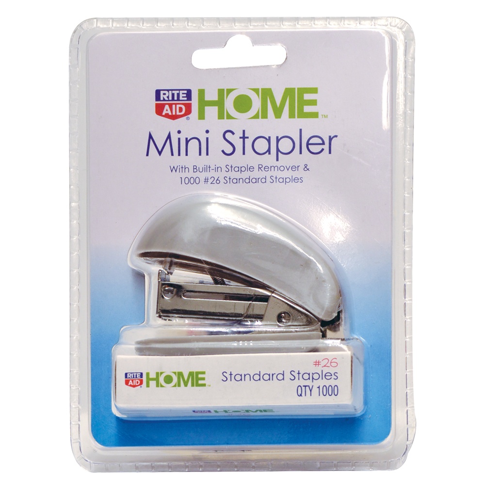 slide 1 of 5, Rite Aid Home Office Mini Stapler With Built-In Staple Remover, 1000 Standard Staples, 1 ct