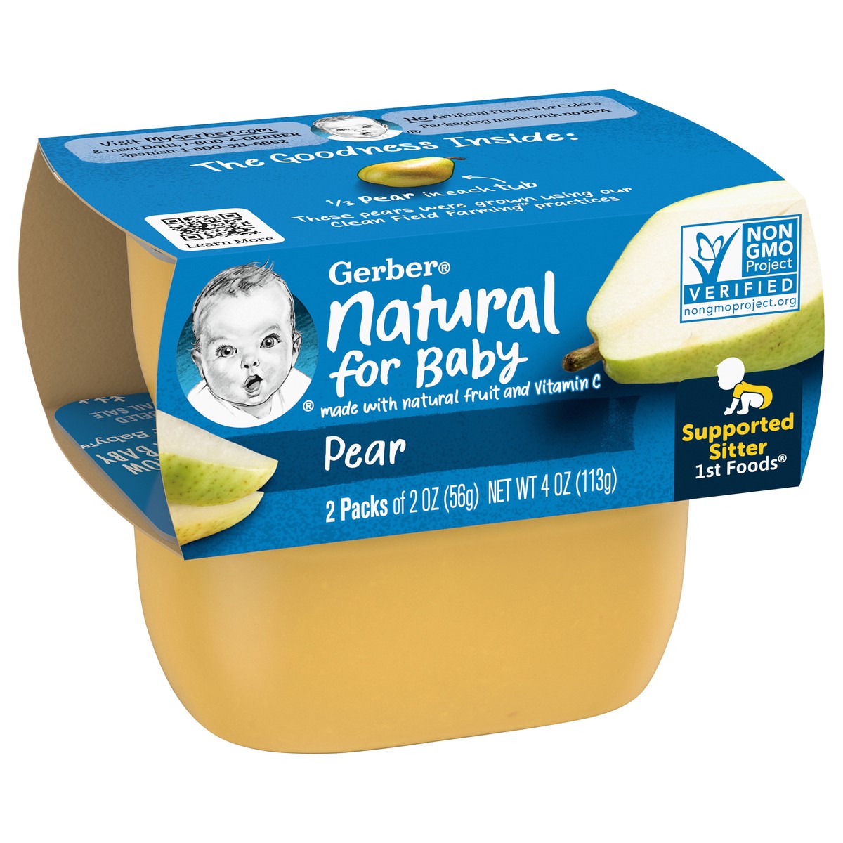 slide 8 of 9, Gerber 1st Foods Natural for Baby Baby Food, Pear, 2 oz Tubs (2 Pack), 2 ct