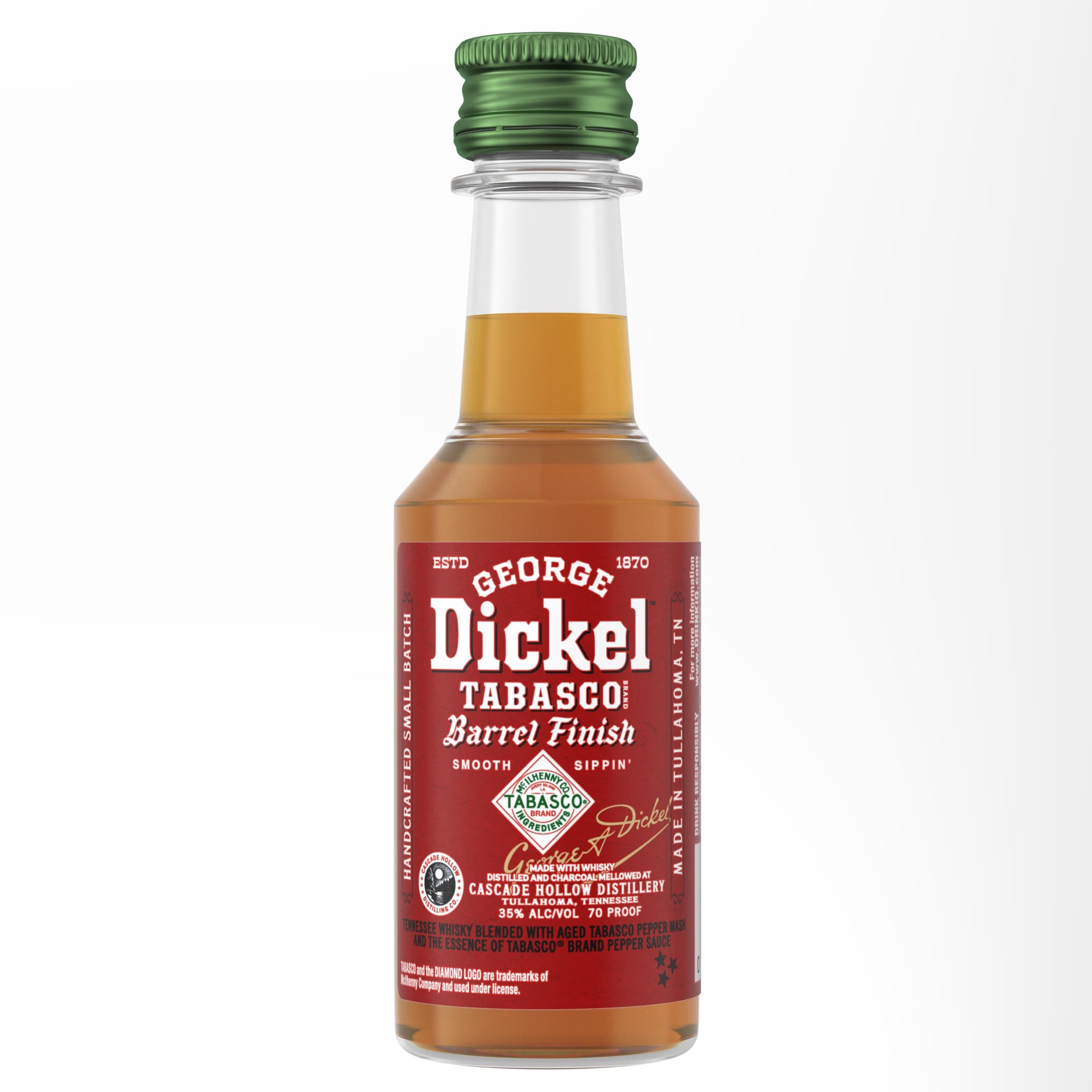 slide 1 of 3, George Dickel Tabasco Brand Barrel Finish Whiskey, 50 ml
