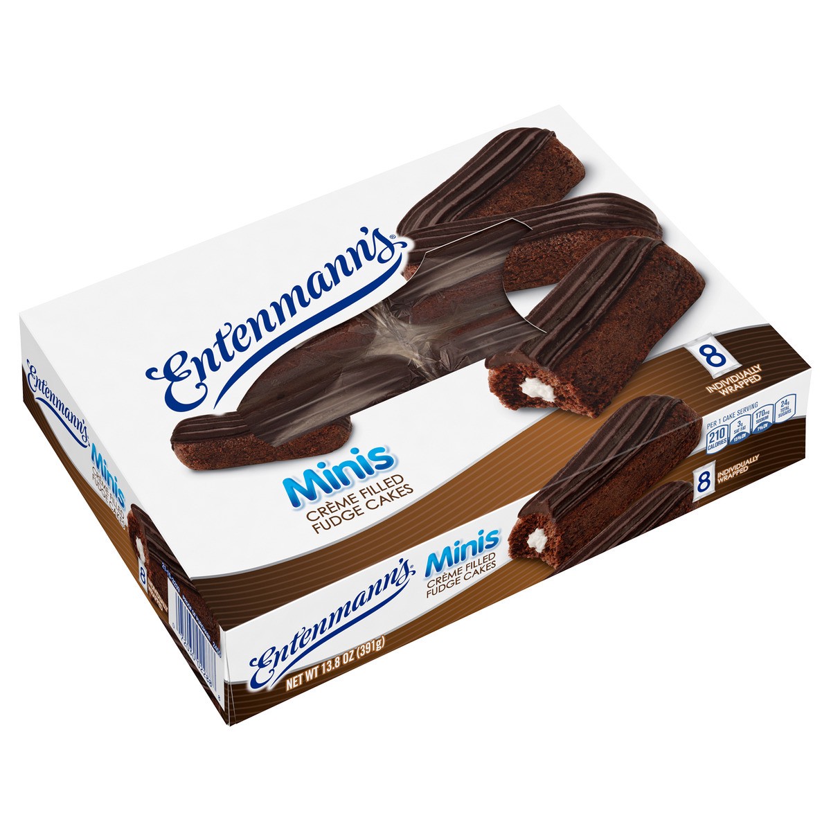 slide 7 of 9, Entenmann's Minis Crème Filled Fudge Cakes, 8 Individually Wrapped Snack Cakes, 13.8 oz, 8 ct