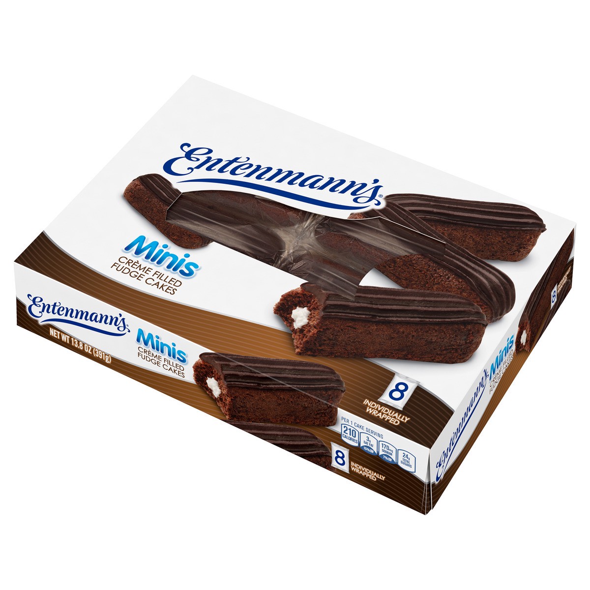 slide 5 of 9, Entenmann's Minis Crème Filled Fudge Cakes, 8 Individually Wrapped Snack Cakes, 13.8 oz, 8 ct