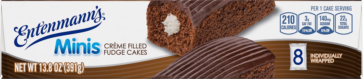 slide 3 of 9, Entenmann's Minis Crème Filled Fudge Cakes, 8 Individually Wrapped Snack Cakes, 13.8 oz, 8 ct