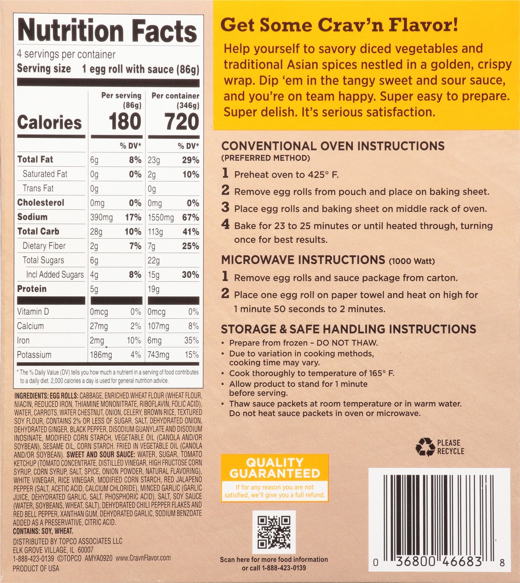 slide 7 of 9, Crav'n Flavor Vegetable Egg Rolls 4 ea, 4 ct