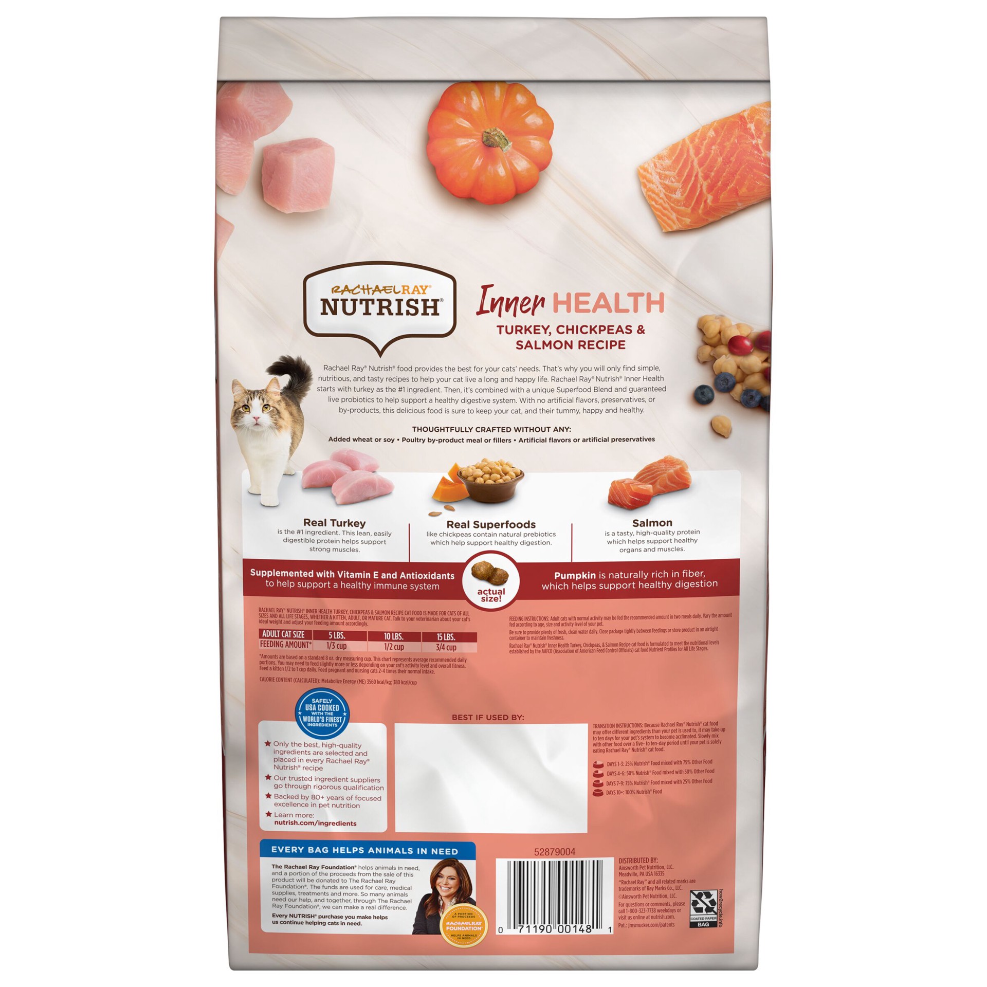slide 2 of 9, Rachael Ray Nutrish Inner Health Turkey, Chickpeas & Salmon Recipe Dry Cat Food, 3 lb. Bag, 3 lb