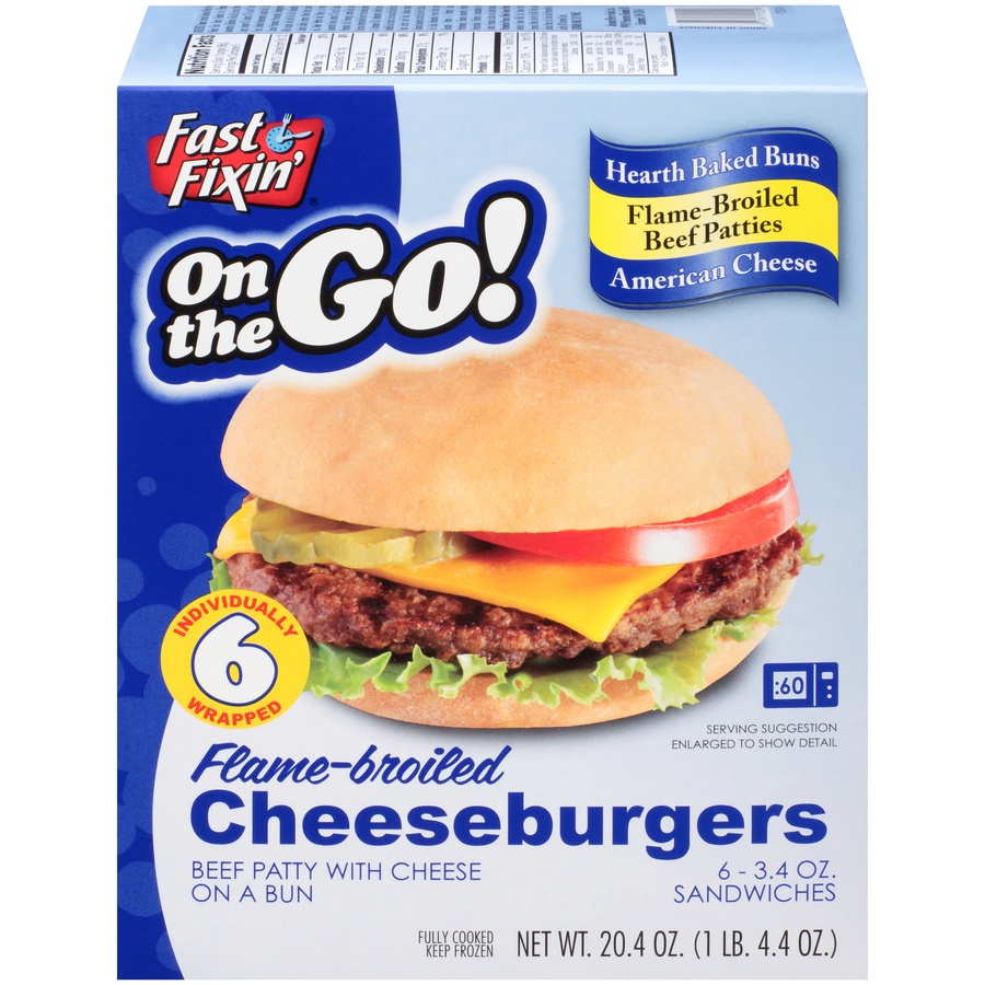 slide 1 of 1, Fast Fixin' On The Go Flamebroiled Cheeseburgers, 6 ct; 3.4 oz