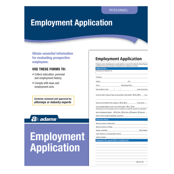 slide 1 of 2, Adams Application For Employment, 1 ct