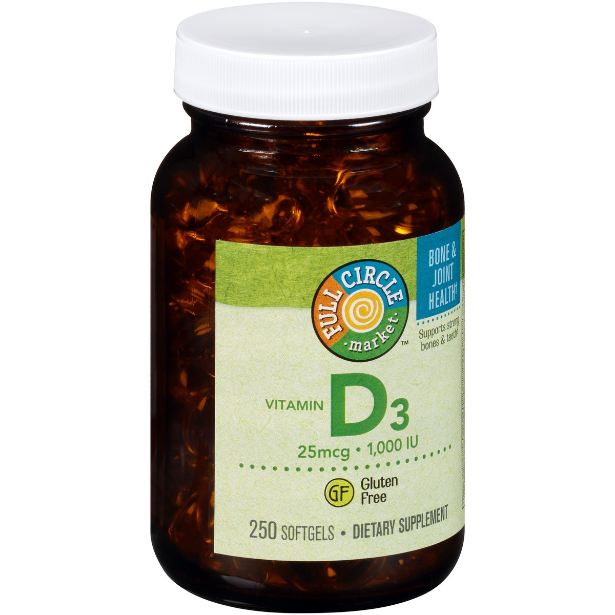 slide 5 of 8, Full Circle Market Vitamin D3 25 Mcg 1,000 Iu Supports Strong Bones & Teeth Dietary Supplement Softgels, 250 ct