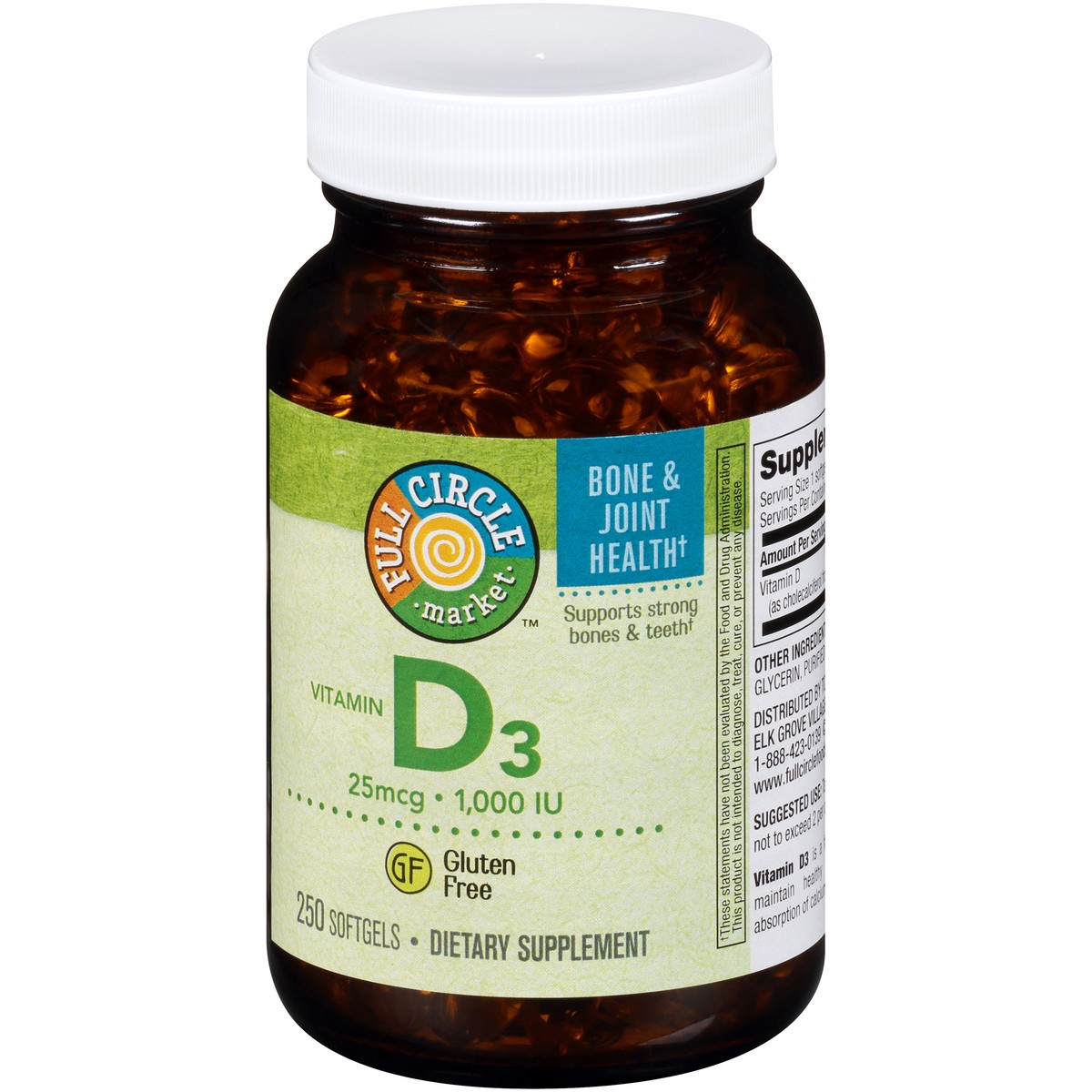 slide 2 of 8, Full Circle Market Vitamin D3 25 Mcg 1,000 Iu Supports Strong Bones & Teeth Dietary Supplement Softgels, 250 ct