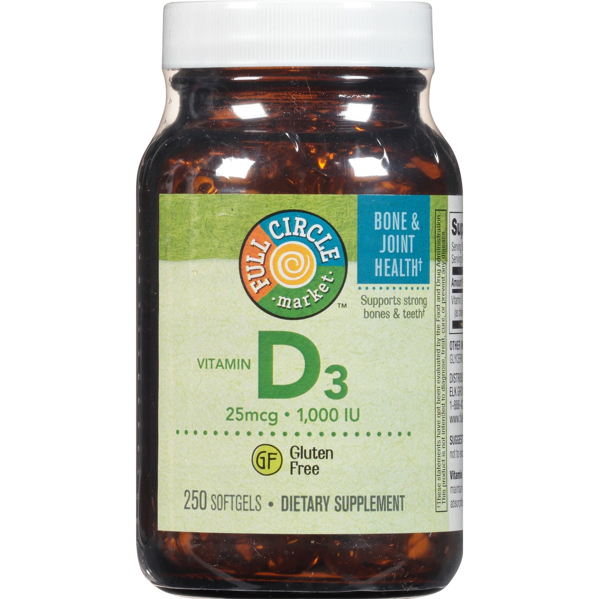 slide 3 of 8, Full Circle Market Vitamin D3 25 Mcg 1,000 Iu Supports Strong Bones & Teeth Dietary Supplement Softgels, 250 ct