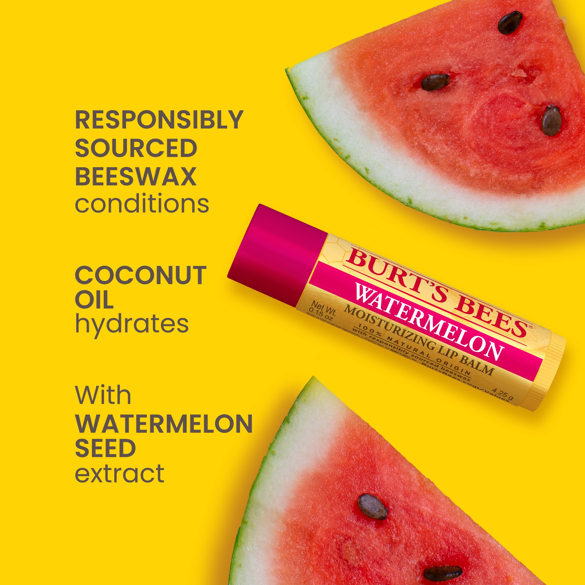 slide 5 of 5, Burt's Bees 100% Natural Origin Moisturizing Lip Balm, Watermelon - 0.15 Ounce Tube, 12 ct