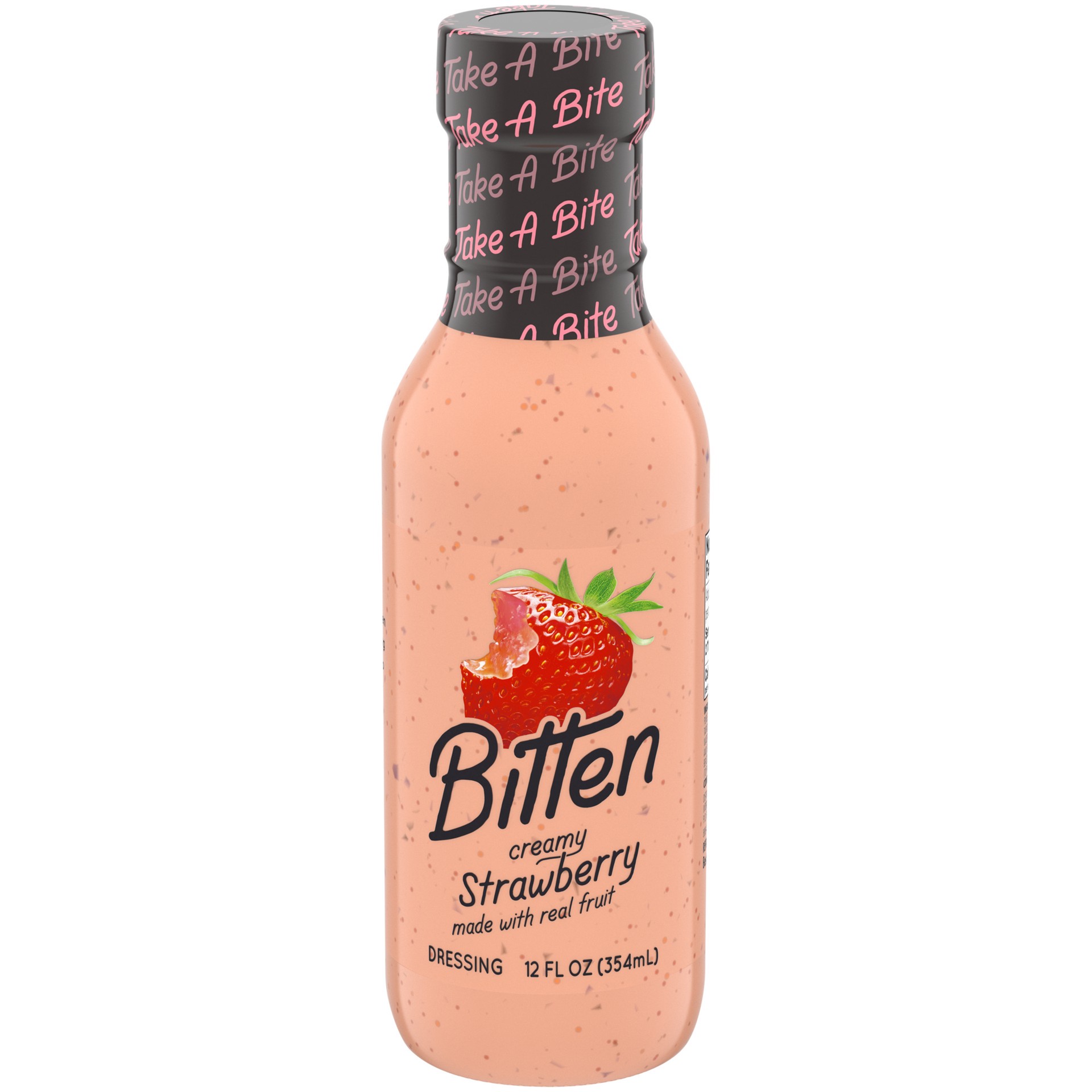slide 1 of 9, Bitten Creamy Strawberry Dressing with Real Fruit, 12 fl oz Bottle, 12 fl oz