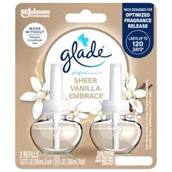 Glade PlugIns Scented Oil 2 Refills, Air Freshener, Sheer Vanilla Embrace, Essential Oil Infused Wall Plug In, 1.34 FL OZ, Pack of 2