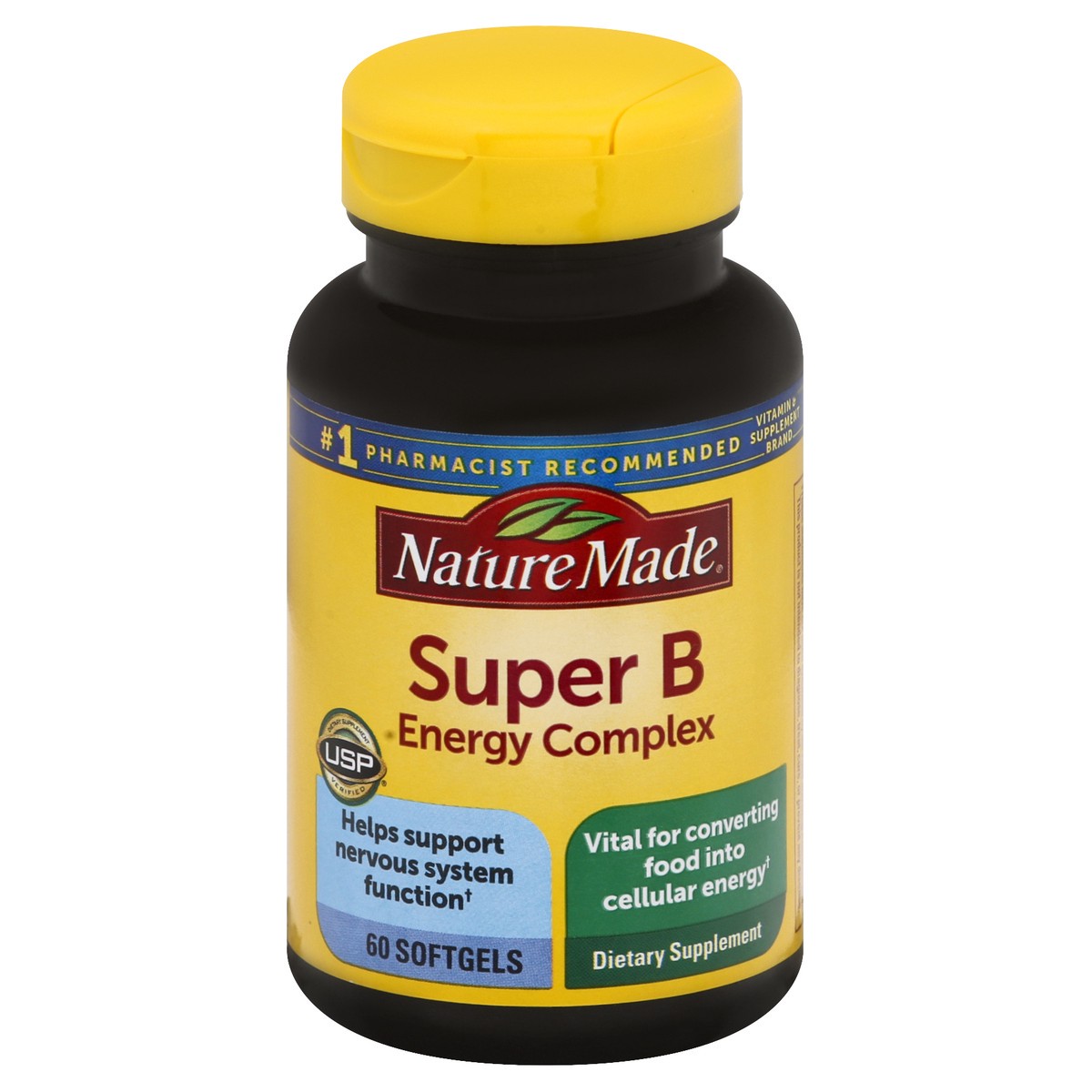 slide 1 of 4, Nature Made Super B Energy Complex, Dietary Supplement for Brain Cell Function Support, 60 Softgels, 60 Day Supply, 60 ct