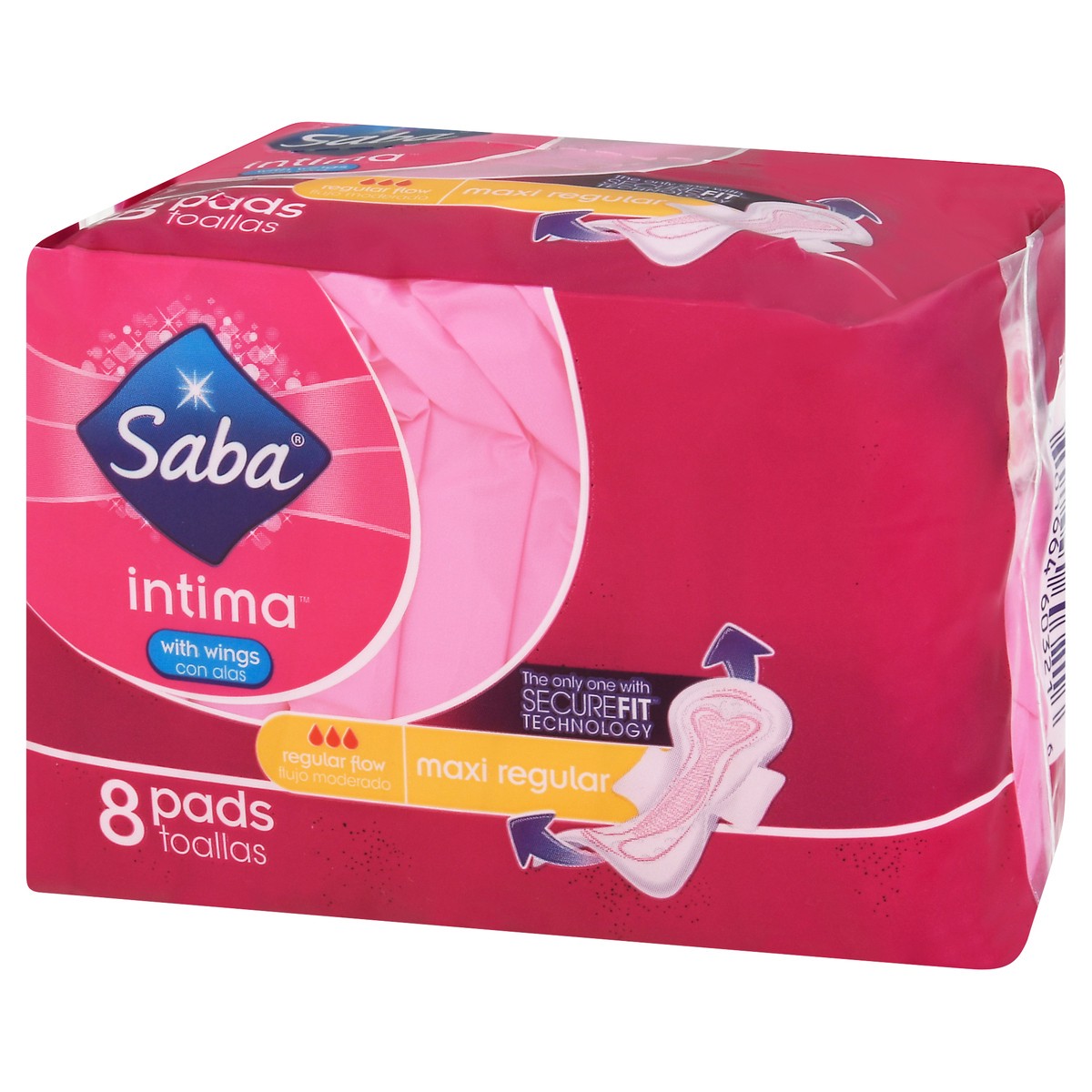slide 3 of 4, Saba Intima Regular Flow Maxi Regular with Wings Pads 8 ea, 1 ct