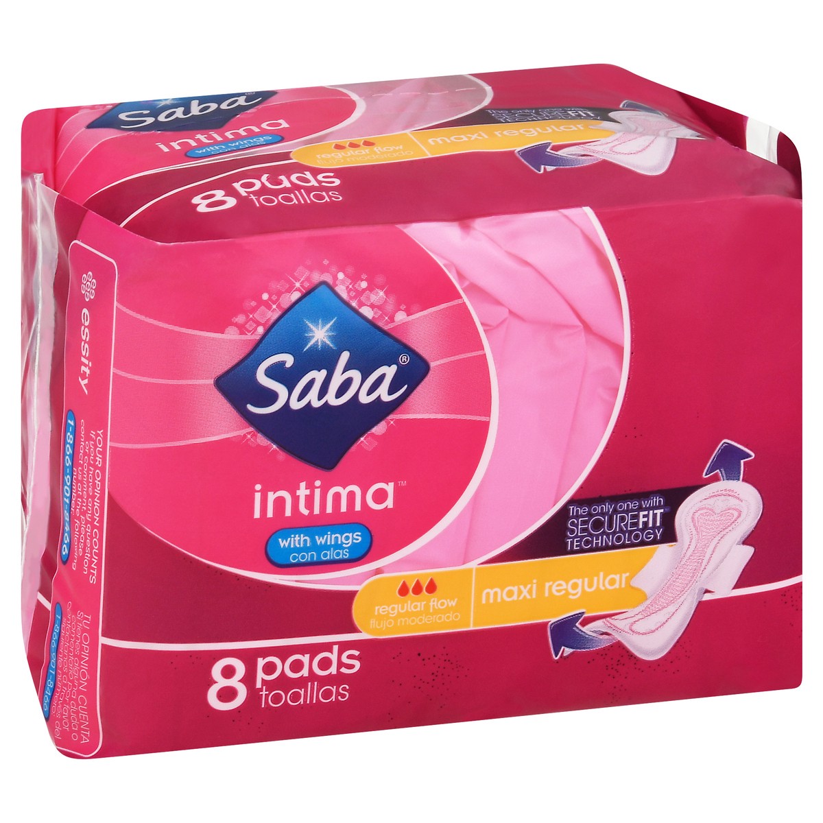 slide 4 of 4, Saba Intima Regular Flow Maxi Regular with Wings Pads 8 ea, 1 ct