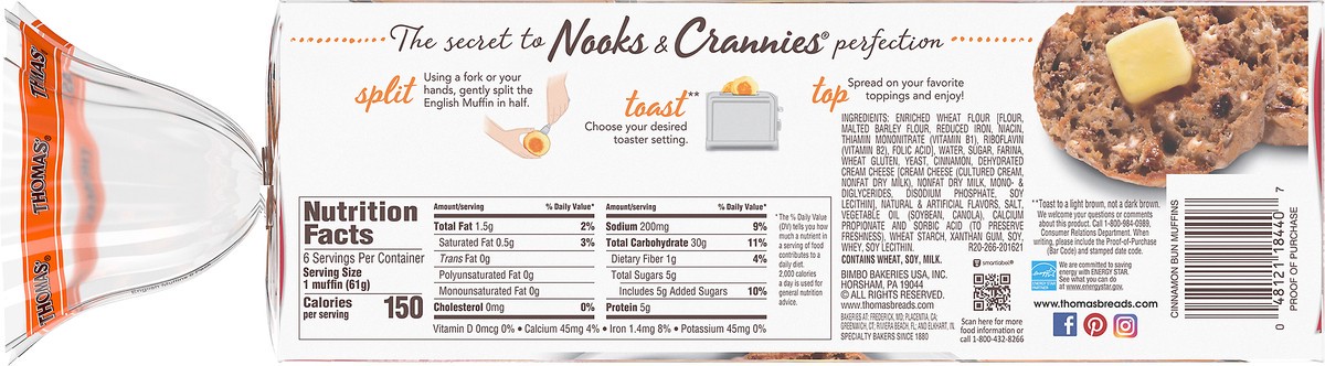 slide 4 of 8, Thomas' Limited Edition Cinnamon Bun English Muffin 6 Ct 13 Oz, 6 ct