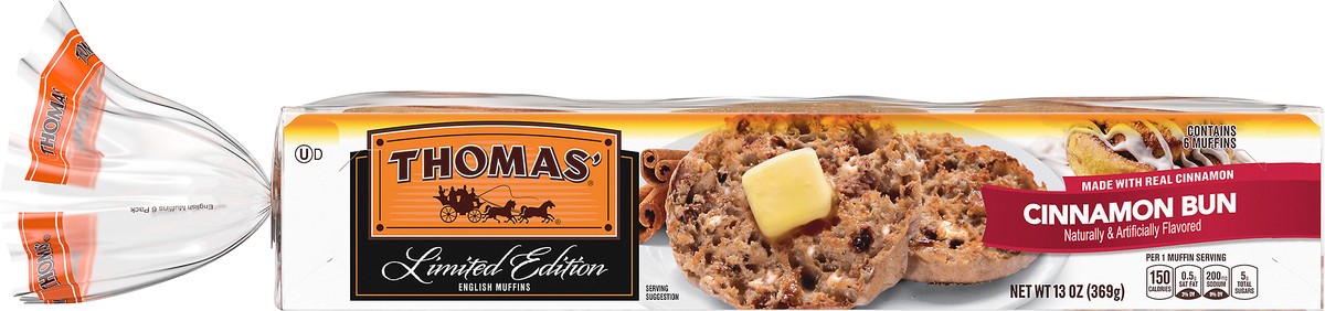 slide 6 of 8, Thomas' Limited Edition Cinnamon Bun English Muffin 6 Ct 13 Oz, 6 ct