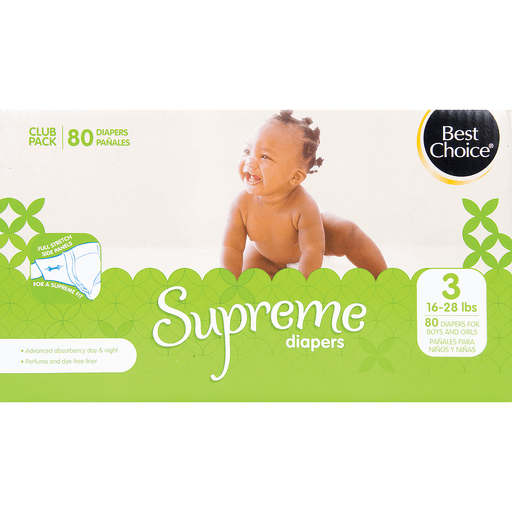 slide 1 of 1, Best Choice Supreme Med Boxed Diapers Size 3, 80 ct