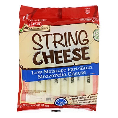 slide 1 of 1, H-E-B Mozzarella String Cheese, 16 ct