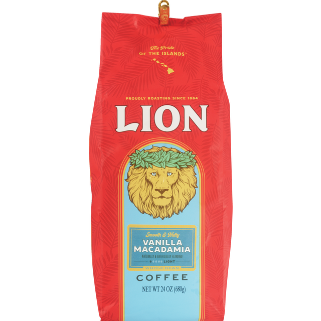 slide 1 of 1, Lion Coffee Whole Bean Vanilla Macadamia, 24 oz