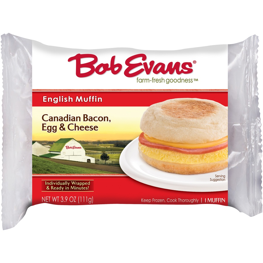 slide 1 of 3, Bob Evans Canadian Bacon, Egg & Cheese English Muffin, 3.9 oz