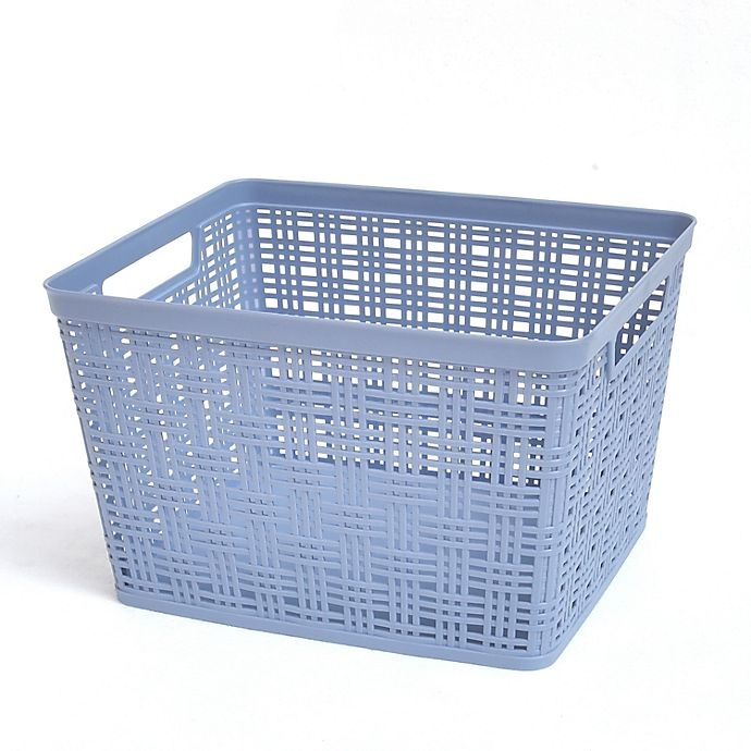 slide 1 of 2, Simply Essential Large Plastic Wicker Storage Basket - Tempest Blue, 1 ct