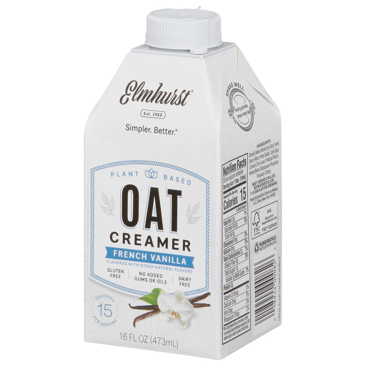 slide 7 of 9, Elmhurst Plant Based French Vanilla Oat Creamer - 16 fl oz, 16 fl oz
