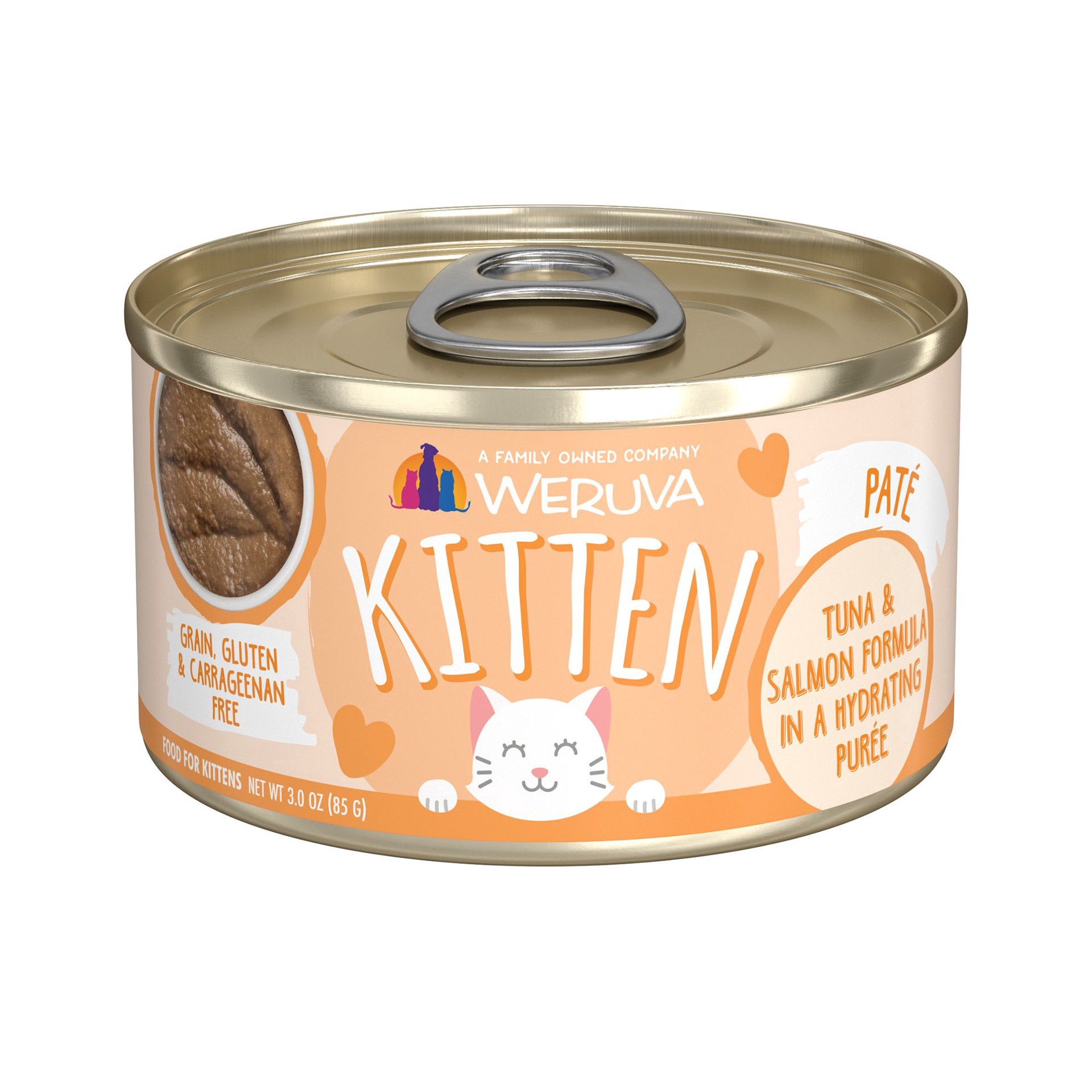 slide 1 of 1, Weruva Kitten Pate Tuna & Salmon Formula in a Hydrating Puree Wet Cat Food, 3 oz., 1 ct