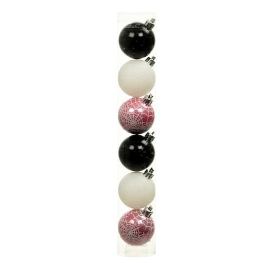 slide 1 of 3, 1.75" Pink, Black & White Halloween Ball Ornaments, 6ct. By Ashland, 6 ct
