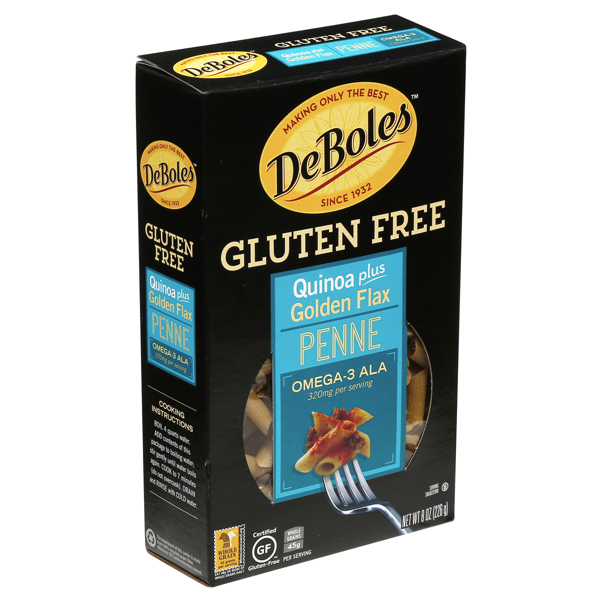 slide 3 of 7, DeBoles Gluten Free Quinoa Plus Golden Flax Penne Pasta, 8 oz