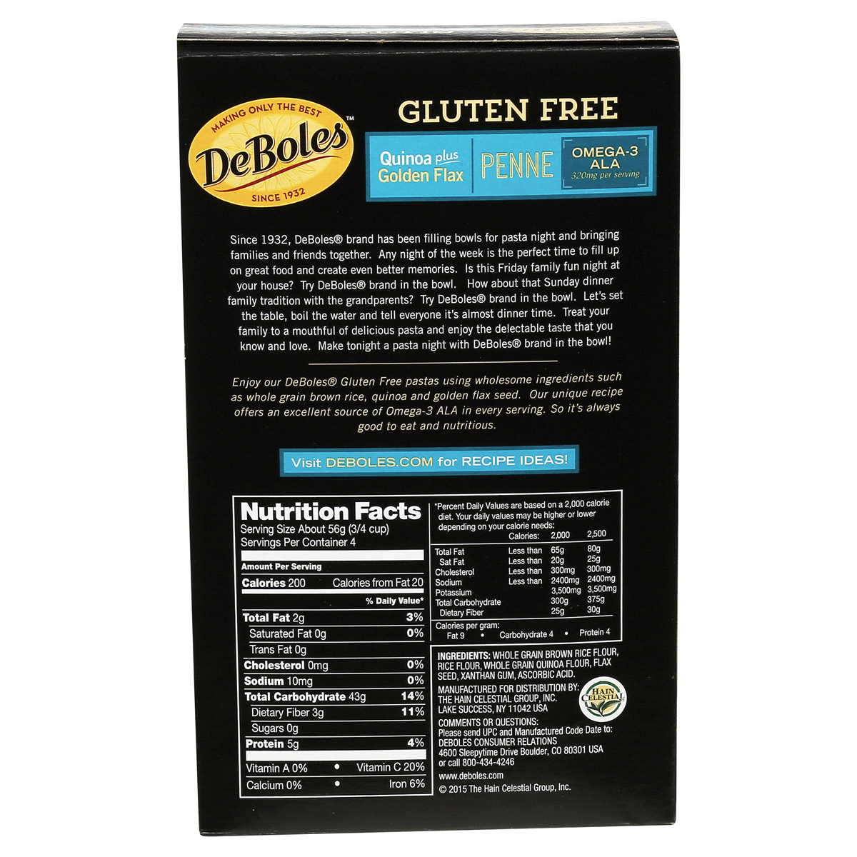 slide 6 of 7, DeBoles Gluten Free Quinoa Plus Golden Flax Penne Pasta, 8 oz