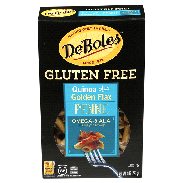 slide 1 of 7, DeBoles Gluten Free Quinoa Plus Golden Flax Penne Pasta, 8 oz