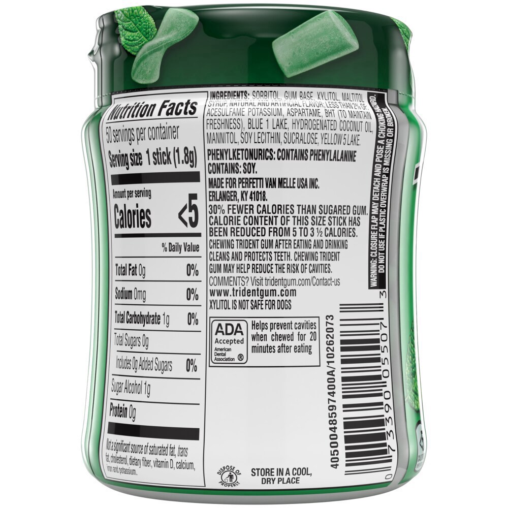 slide 2 of 2, Trident Sugar Free Spearmint Gum 50 Sticks, 50 ct